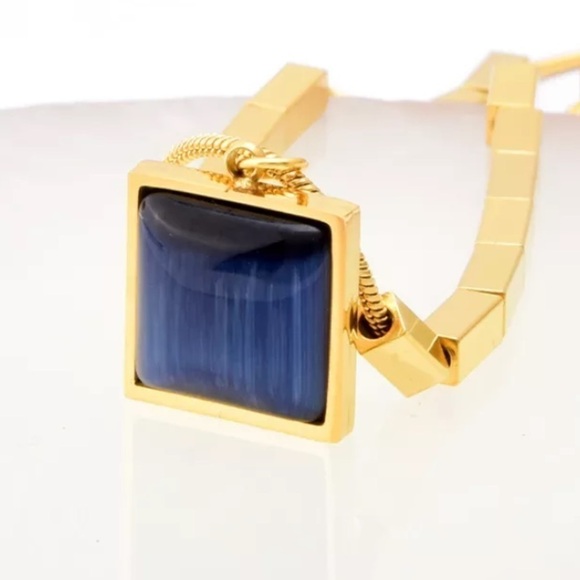 New Blue Opal 18K Gold Plated Chain Necklace - Picture 9 of 11